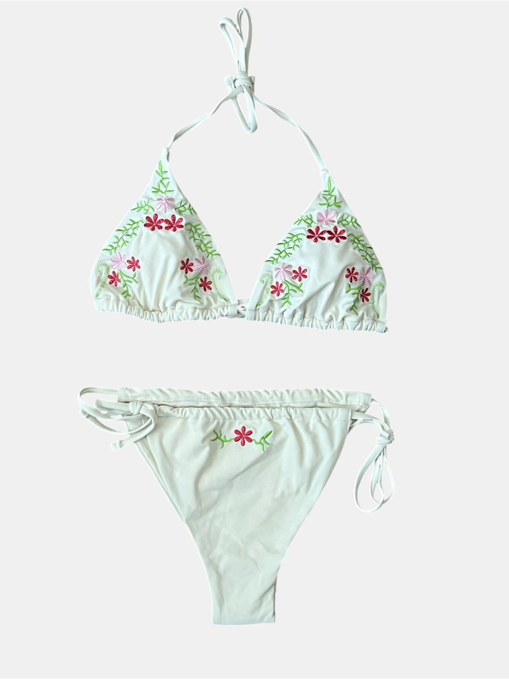 Zaful White Floral Embroidered Triangle Bikini